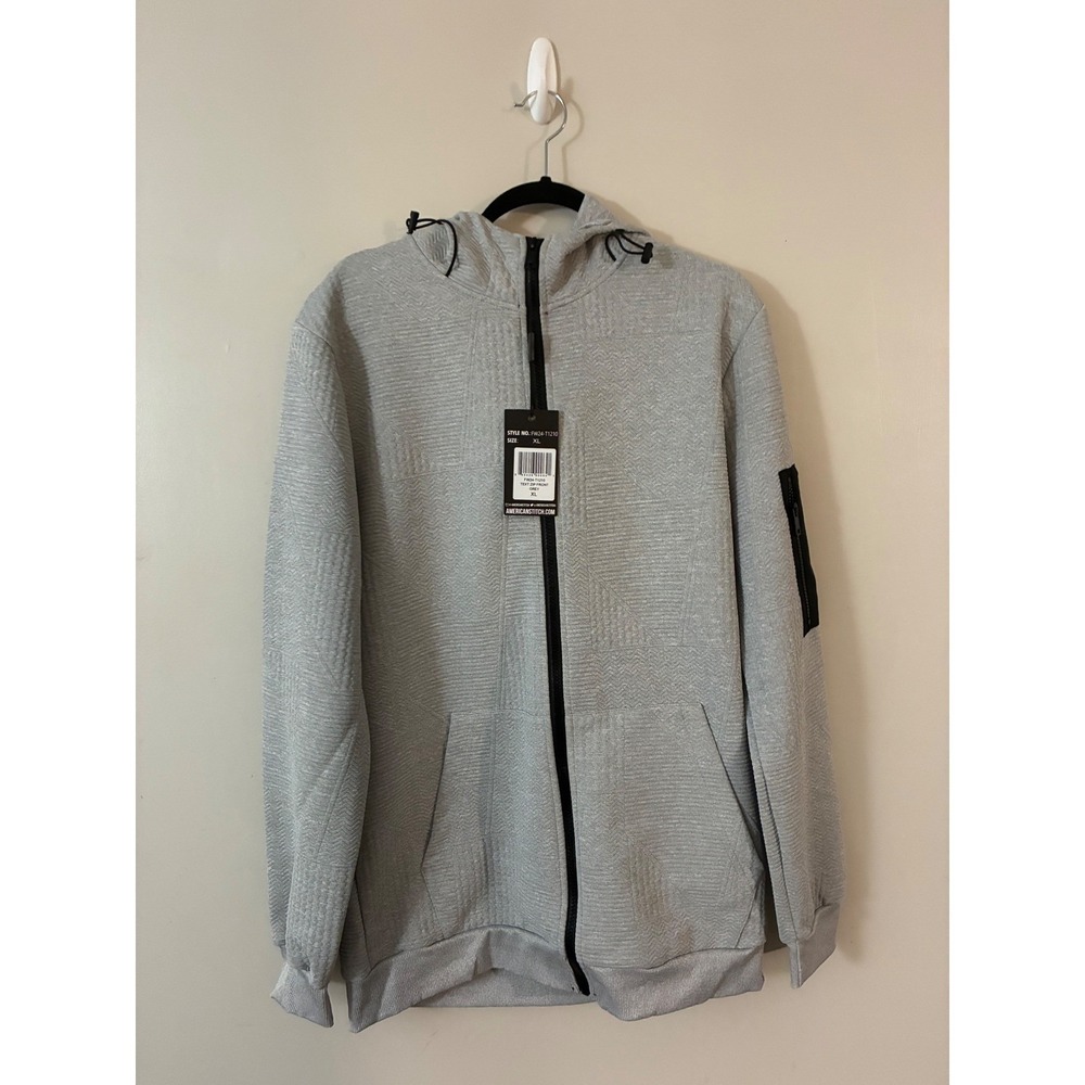 American Stitch Textured Zip Front Hoodie Mens XL Grey Utility Pocket Gorpcore